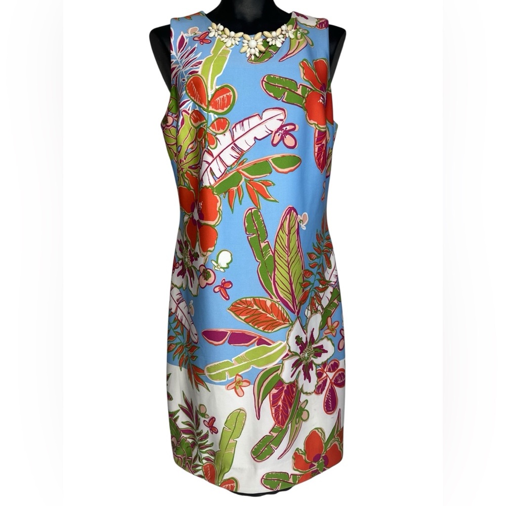 Taylor Shift Dress Size 12 Jeweled Collar Sleeveless Floral Tropical Summer